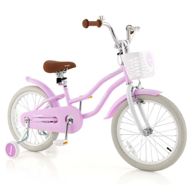 18" Kids Bike, Toddler Bicycle Girls Boys Bike for 3-8 Years Old with Training Wheels Adjustable Seat Removable Basket