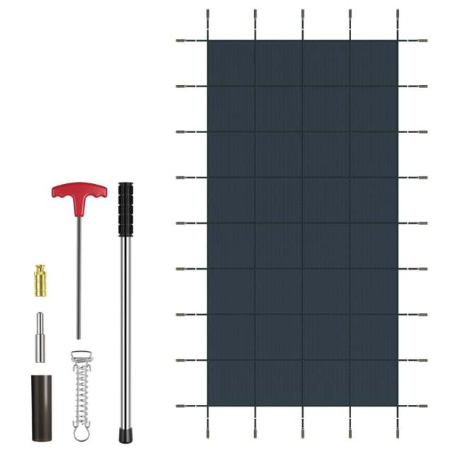 Safety Pool Cover for 40 x 20FT Inground Swimming Pools, Rectangle Winter Leaf Net Pool Cover with Mesh & Installation Tools for Backyard Yard