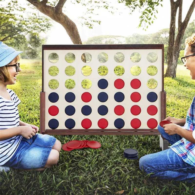 Giant 4-in-A-Row, Wooden 4-to-Score Giant Game Set with Carrying Bag & Chips, Wood Board Connect Game Toy for Kids & Adults Backyard Lawn Fun