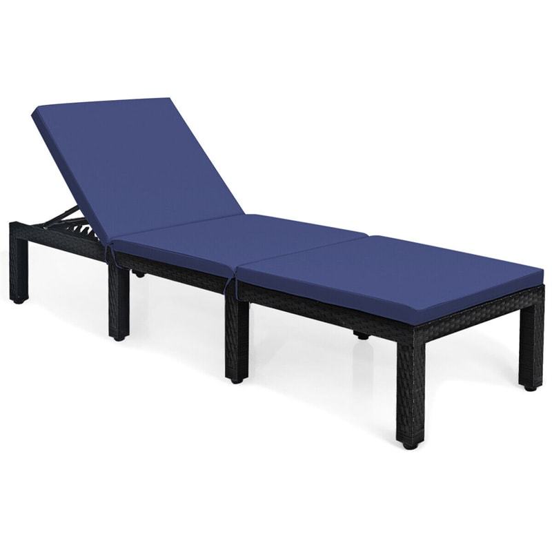 Patio Rattan Lounge Chair with Cushions & Set of 2 Cushion Covers, Adjustable Backrest Outdoor Chaise Lounge Sun Lounger for Poolside