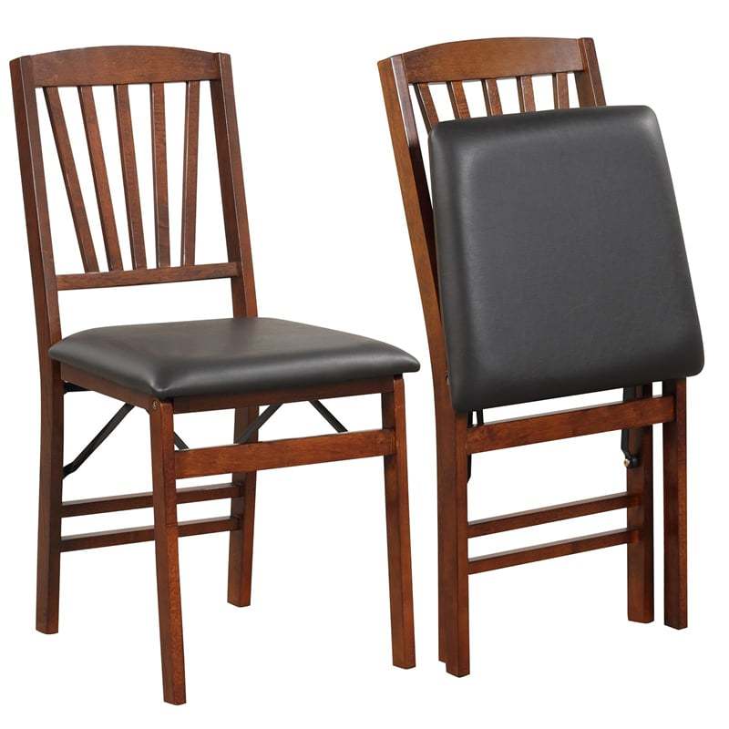 Folding Dining Chairs Set of 2, Wooden Kitchen Chairs with Padded Seat & Solid Wood Frame for Apartment, Small Space, 400 LBS Capacity, No Assembly