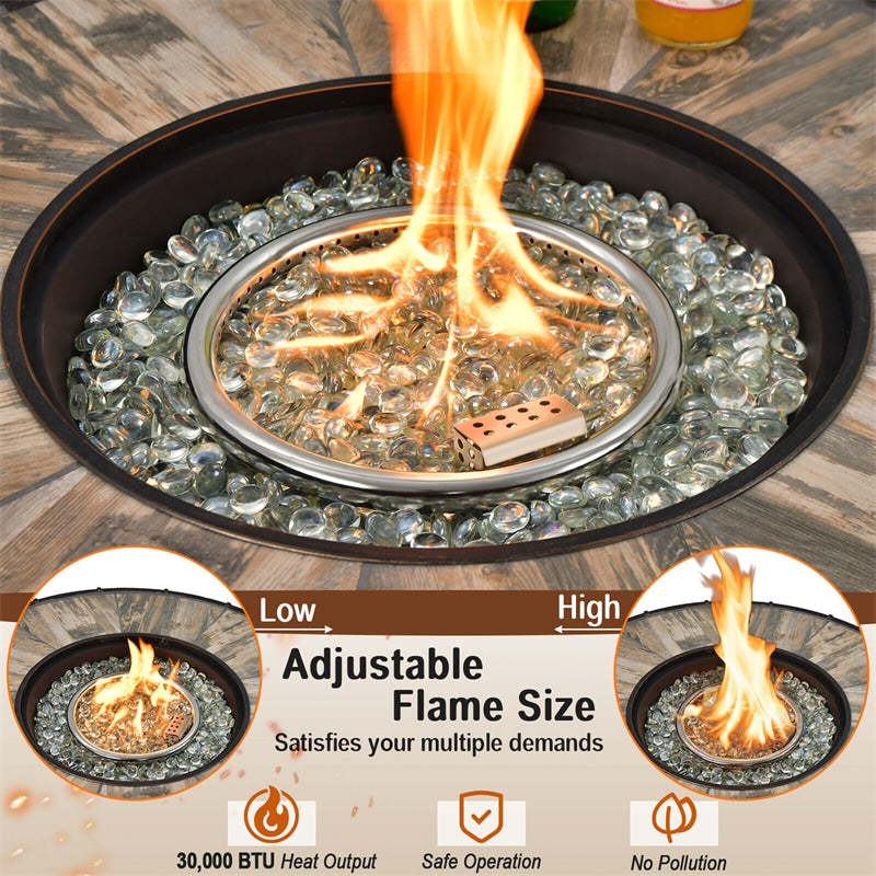 32" Round Fire Pit Table 30,000 BTU Outdoor Propane Gas Fire Pit with Fire Glasses & PVC Cover Ceramic Tile Tabletop Rattan-Like Fire Table
