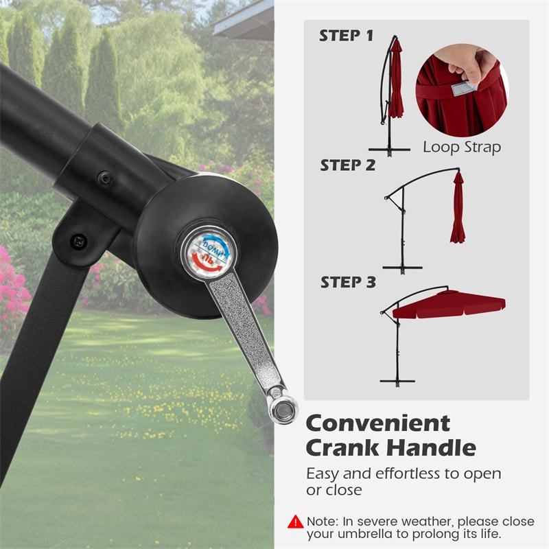 10FT Offset Cantilever Umbrella with Cover, Tilt Adjustment & Crank, 8-Rib Heavy-Duty Vented Ruffled Patio Umbrella for Poolside/Garden/Deck