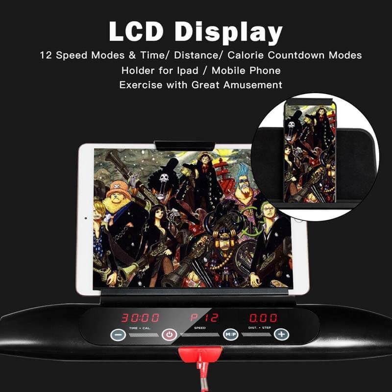 Ultra-thin Electric Folding Motorized Treadmill with LCD Monitor Low Noise