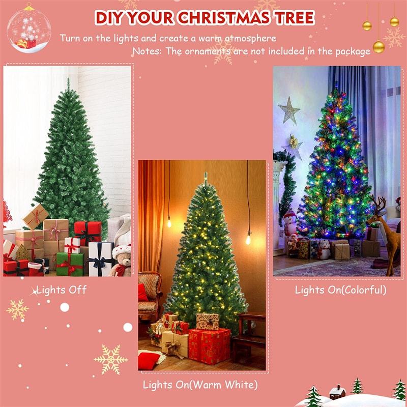 7FT Pre-Lit Hinged Christmas Tree, Remote Control Xmas Tree with 9 Lighting Modes, 500 Color-Changing LED Lights for Home & Commercial Holiday Decor
