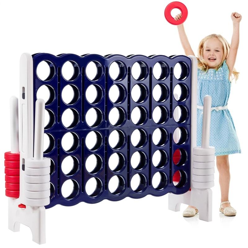 Giant 4-in-A-Row Game, Jumbo 4-to-Score Game with 42 Rings, Quick-Release Slider for Kids & Adults, 3.5FT Tall Indoor Outdoor Connect Four Lawn Game