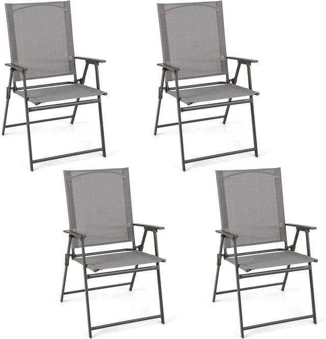 4 PCS Outdoor Folding Chairs High Back Patio Dining Chairs Weather-Resistant Metal Frame Portable Chair with Armrests & Footrest