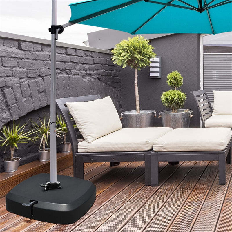 330lbs Cantilever Offset Umbrella Base with Wheels & Easy-Fill Spouts, Water/Sand Fillable Patio Umbrella Stand Base for Poolside, Garden, Deck
