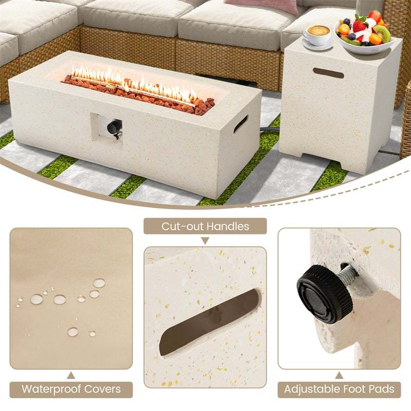2-Piece Outdoor Propane Fire Pit Set 50,000 BTU 42" Terrazzo Fire Pit Table with Hideaway Tank Cover Table, 2 Waterproof Covers, CSA Certified