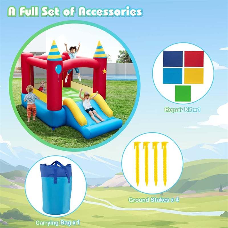 Inflatable Bounce House Stars Castle Portable Bouncy Castle with Large Jumping Area & Slide without Blower for Kids Outdoor Indoor Family Fun