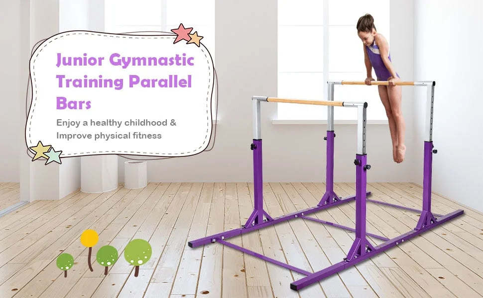 Kids Double Horizontal Bars Gymnastic Training Parallel Bars Adjustable Heights for Indoor Outdoor