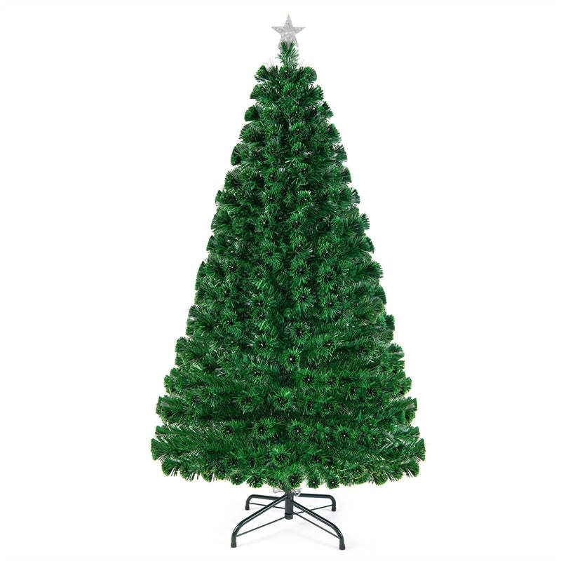6FT Fiber Optic Artificial Christmas Tree Pre-Lit Xmas Full Tree 230 Branch Tips with Colorful LED Lights, 8 Lighting Modes & Metal Stand