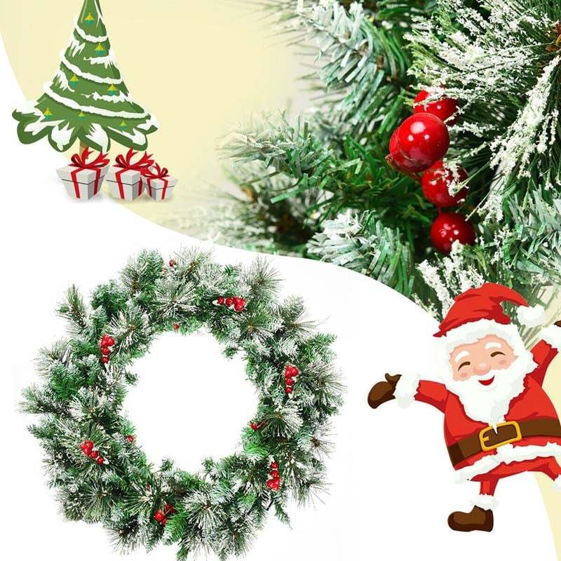 24" Spruce Pre-lit Snowflocked Artificial Christmas Wreath with 50 LED Lights
