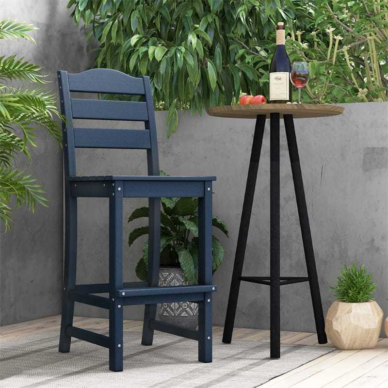 Outdoor HDPE Bar Stool, 30" Tall All Weather Patio Bar Chair with Backrest & Footrest for Garden, Backyard, Easy Maintenance
