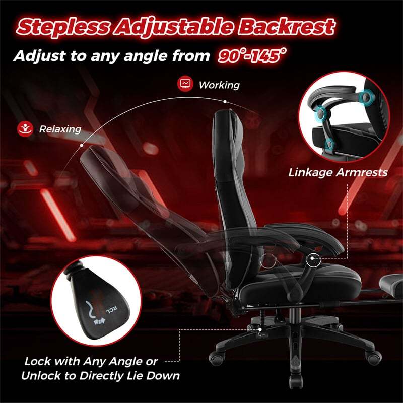 E-Sports Gaming Chair Ergonomic Racing Style Office Computer Chair Height Adjustable Reclining Video Game Chair with Lumbar Support & Footrest
