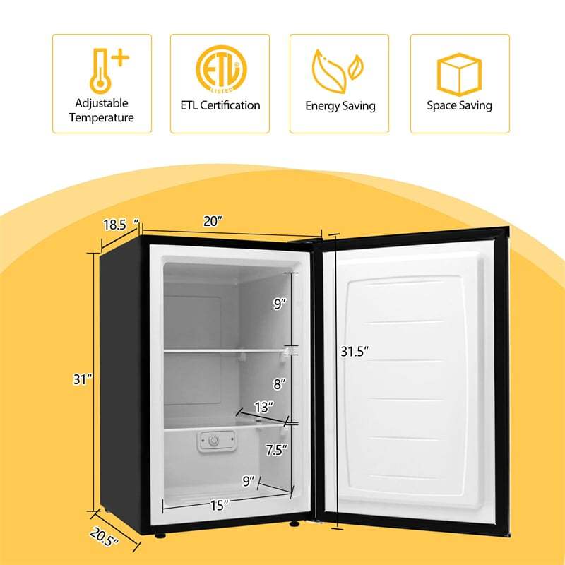 3 Cu.Ft Compact Upright Freezer, Small Freezer with Reversible Stainless Steel Door, Removable Shelves, Adjustable Thermostat for Home Office