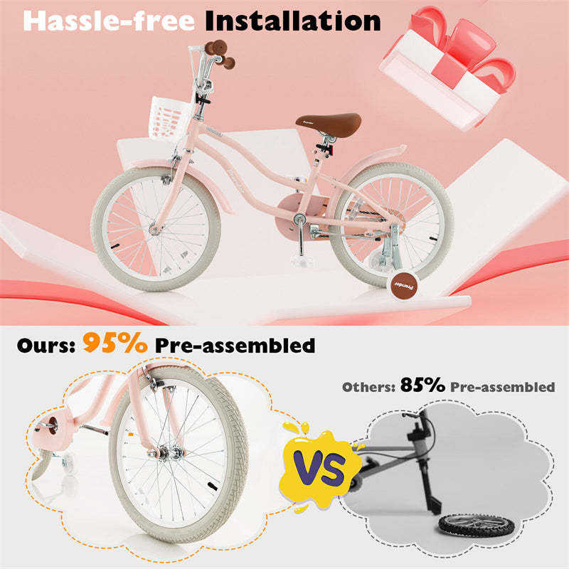 18" Kids Bike, Toddler Bicycle Girls Boys Bike for 3-8 Years Old with Training Wheels Adjustable Seat Removable Basket