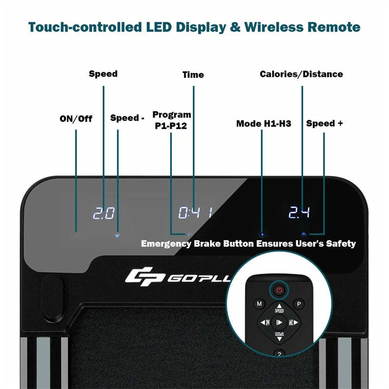 Under Desk Treadmill Electric Walking Pad Treadmill with Touchable LED Display & Remote Control for Home Office