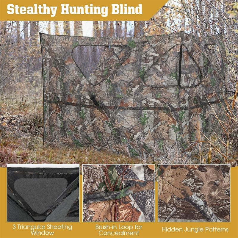 Turkey Hunting Blind 2-3 Person See Through Pop Up Ground Blind with 3 Shoot Through Ports, 2 Storage Pockets & Carrying Bag