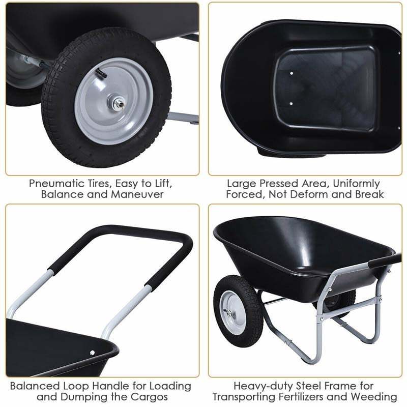 Dual-Wheel Wheelbarrow, 330lb Capacity Heavy Duty Garden Cart with Pneumatic Tires & Easy-Dump for Lawn, Farm & Construction