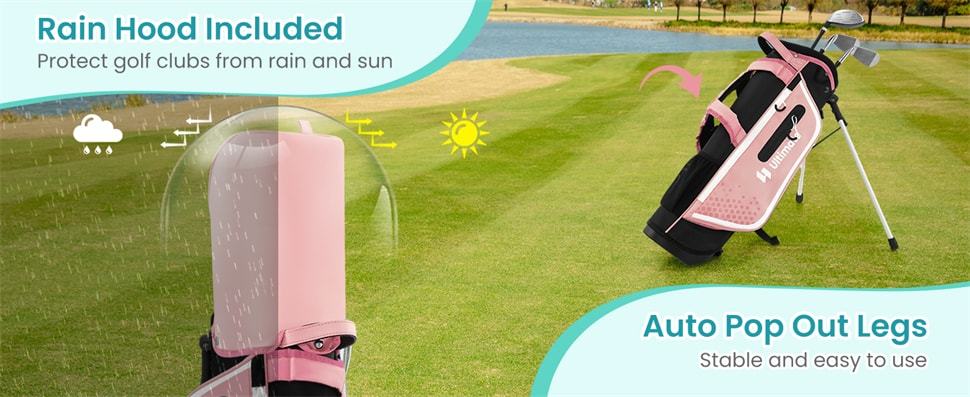 7 Pieces Junior Golf Club Set for Kids Ages 11-13 Right Hand, Children Golf Complete Set with #1 Driver, Head Cover & Stand Bag with Rain Hood