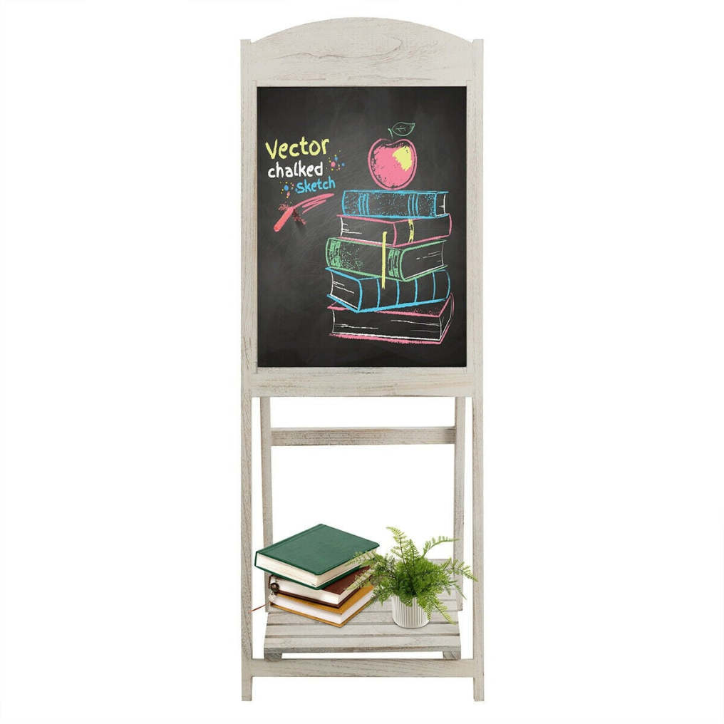 45-Inch Vintage Folding Wood Chalkboard Easel with Display Shelf