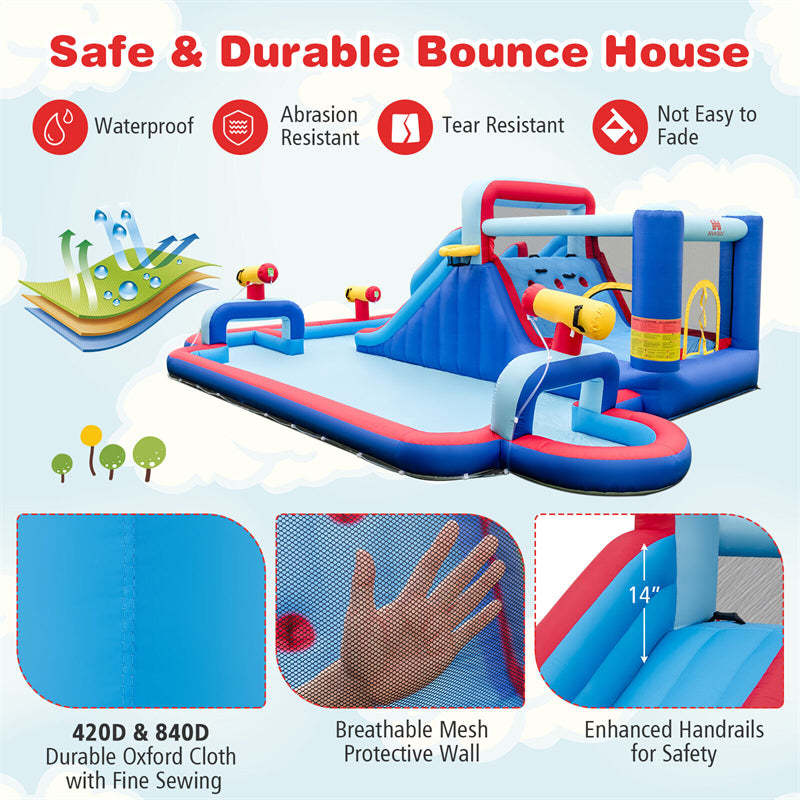Inflatable Water Slide Kids 9-in-1 Giant Waterslide Park Bounce House with Dual Long Slides, Splash Pool for Outdoor Indoor Racing Fun