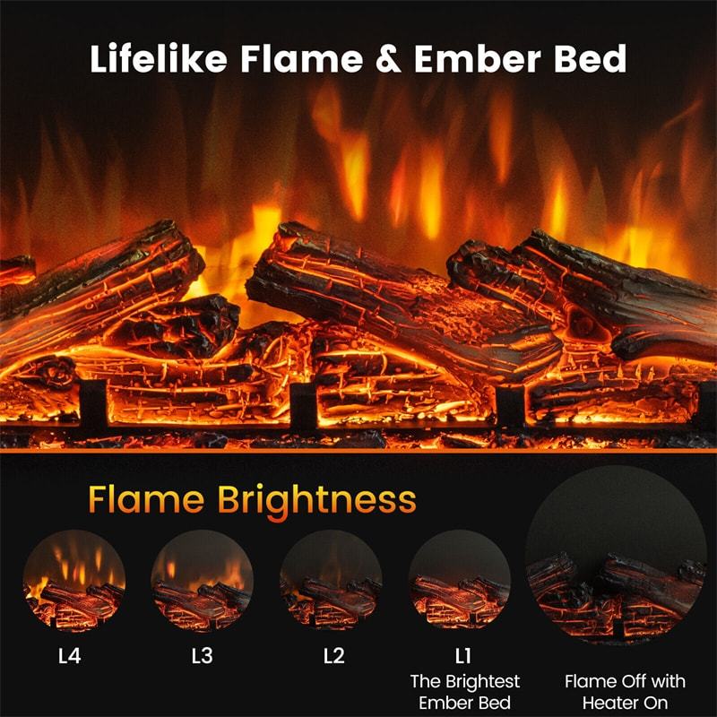 23" Electric Fireplace Insert, 1500W 3-Sided View Fireplace Heater with Remote Control, Adjustable Brightness, Thermostat, Timer, Overheat Protection