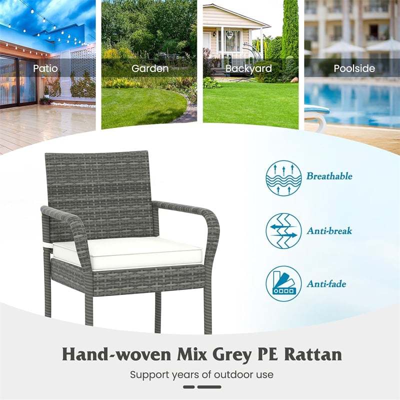 Patio Wicker Bar Stools Set of 2 Heavy Duty Frame Outdoor PE Rattan Bar Chairs 29.5" High Back Barstools with Armrests & Soft Cushions