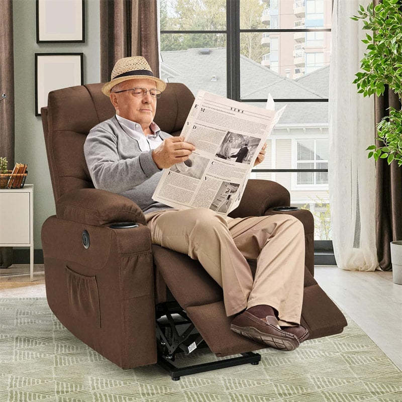 Electric Power Lift Recliner Chair for Elderly, Heat & Massage Reclining Sofa with Adjustable Backrest, Footrest & Remote Control for Living Room