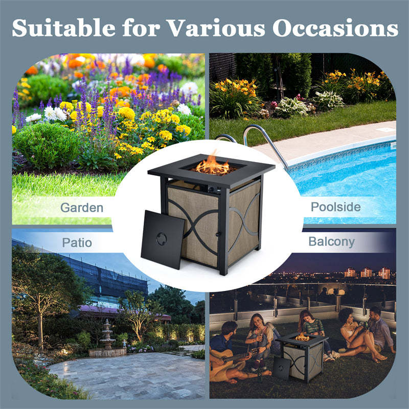 25-Inch Outdoor Propane Fire Pit Table 40000 BTU Square Firepit Table with Lid and Fire Glass