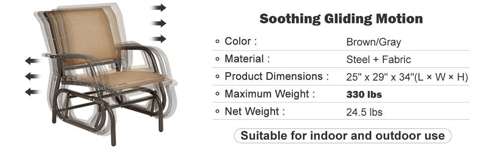 Outdoor Metal Swing Glider Rocking Chair with Armrest for Patio Backyard Poolside