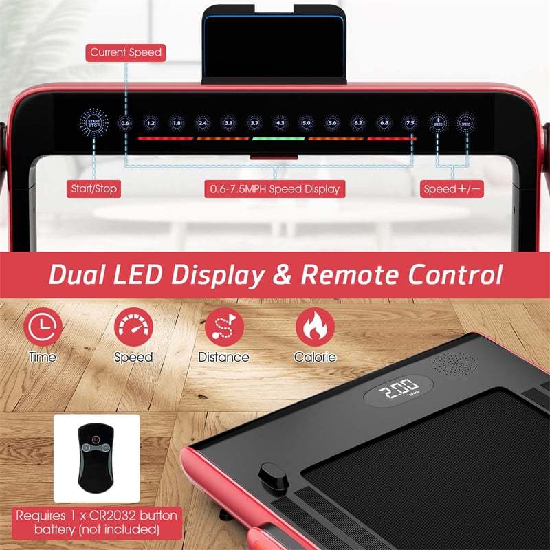 2-in-1 Under Desk Treadmill, 2.25HP SuperFit Folding Walking Jogging Machine with Dual Display, Remote & App Control, Bluetooth for Home Office
