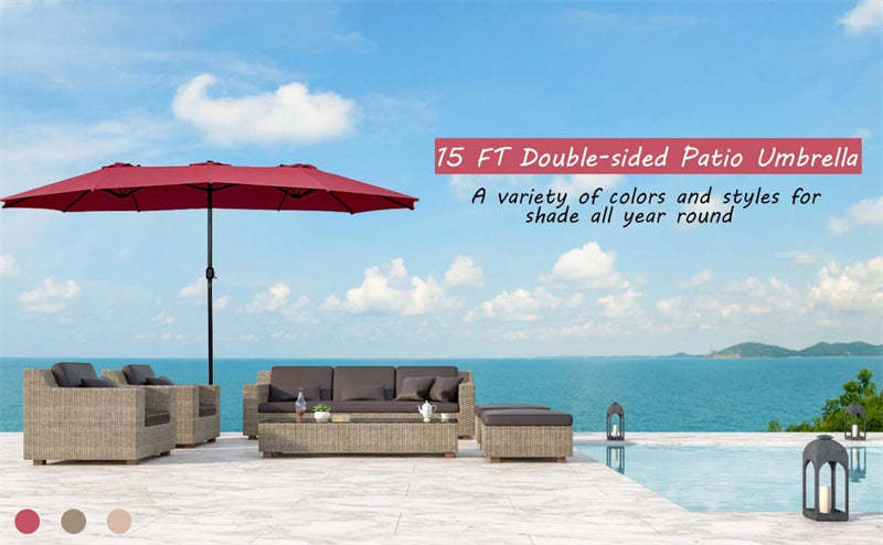 15 FT Double Sided Patio Umbrella with Crank without Base