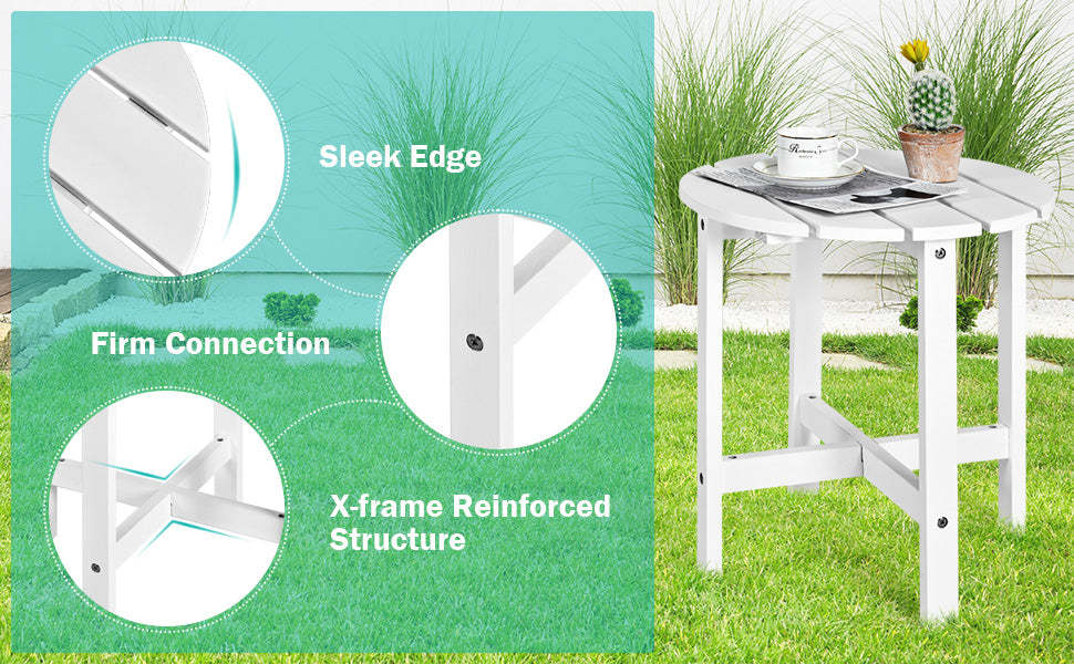 18’’ Outdoor Round Bistro Side Table Wood Slat End Table for Garden