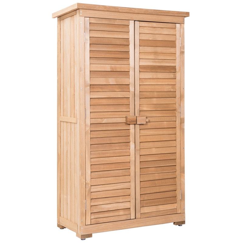 63" Outdoor Wooden Storage Shed, Garden Tool Cabinet with Double Lockable Doors, Latch Detachable Shelves & Pitch Roof for Patio, Lawn, Yard