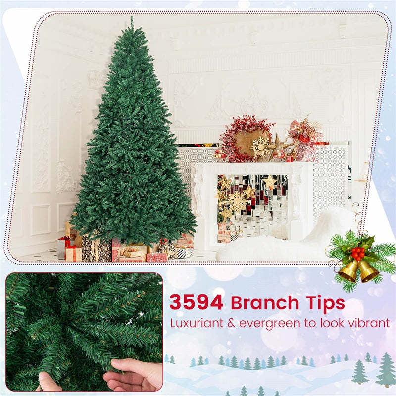 9Ft Hinged Douglas Artificial Christmas Tree 3594 Branch Tips with Foldable Solid Metal Stand
