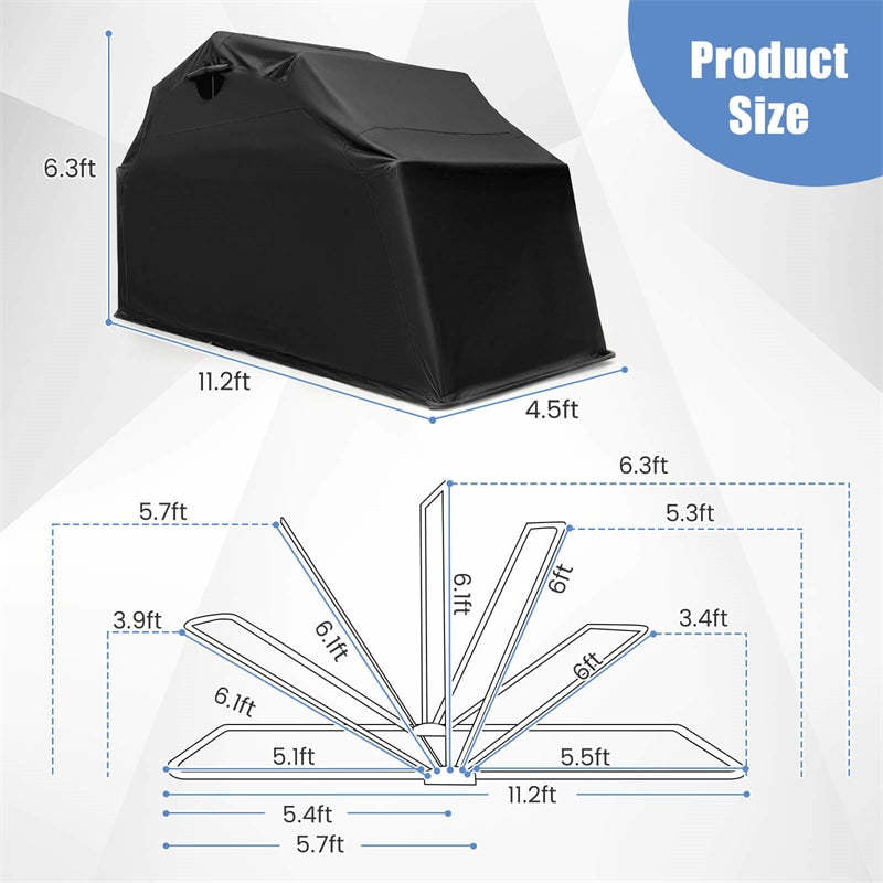 Heavy Duty Motorcycle Storage Shed, Waterproof Motorcycle Garage Shelter with 600D Oxford Cover, Roll-Up Mesh Windows for Vehicles, 136" x 54" x 75"