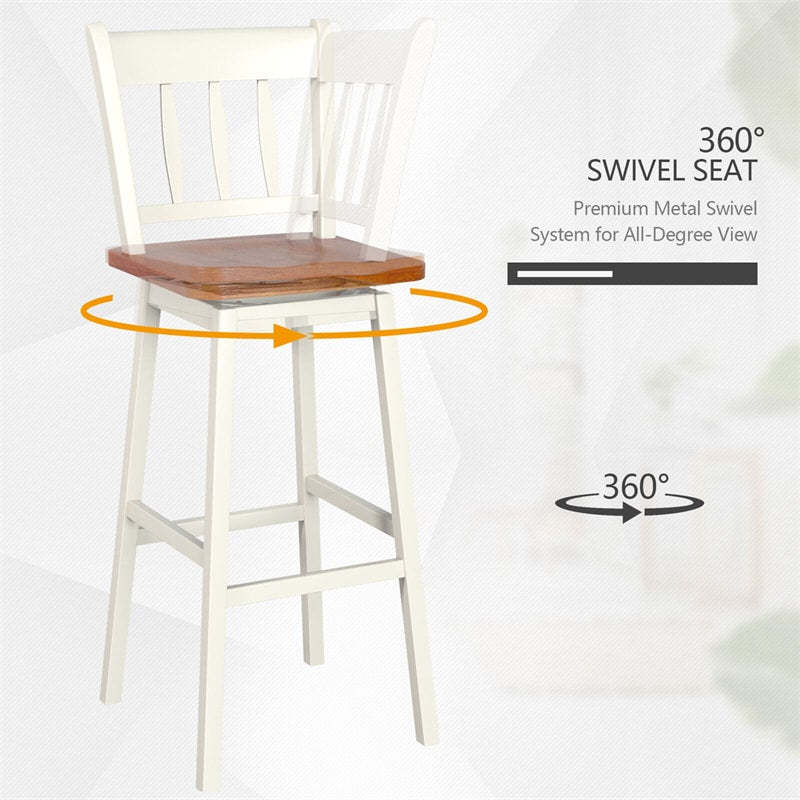 30.5" Swivel Bar Stools Set of 2 Solid Rubber Wood Bar Height Chairs with Footrests for Kitchen Dining Counters Pub