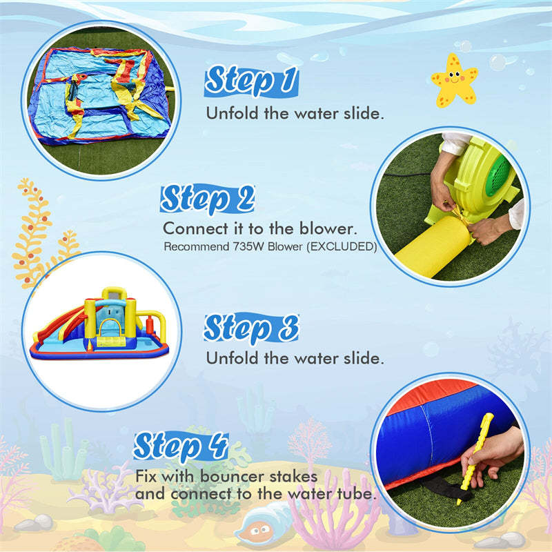 7 in 1 Outdoor Kids Giant Inflatable Water Slide Bounce House Jumping Castle Combo without Blower