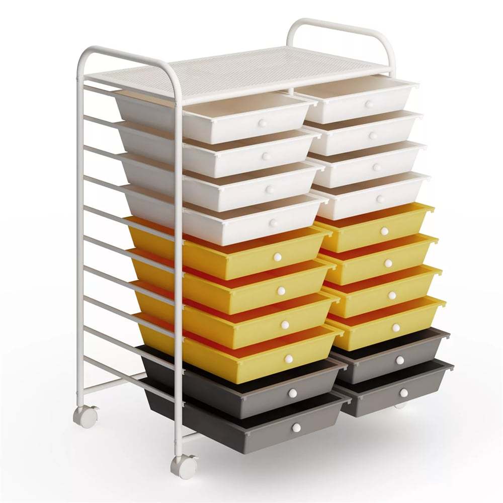 Storage Drawer Cart, 20-Drawer Rolling Cart Organizer with Lockable Wheels, Mobile Utility Cart for Office School Art Craft Supplies