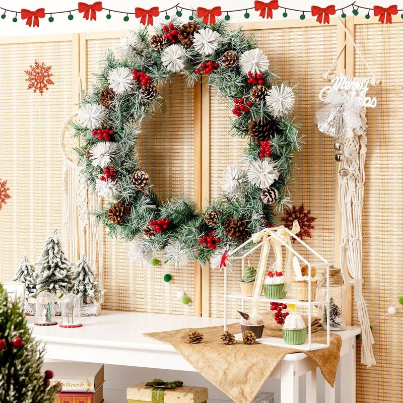30" Pre-lit Snowflocked Artificial Christmas Wreath with 50 LED Lights