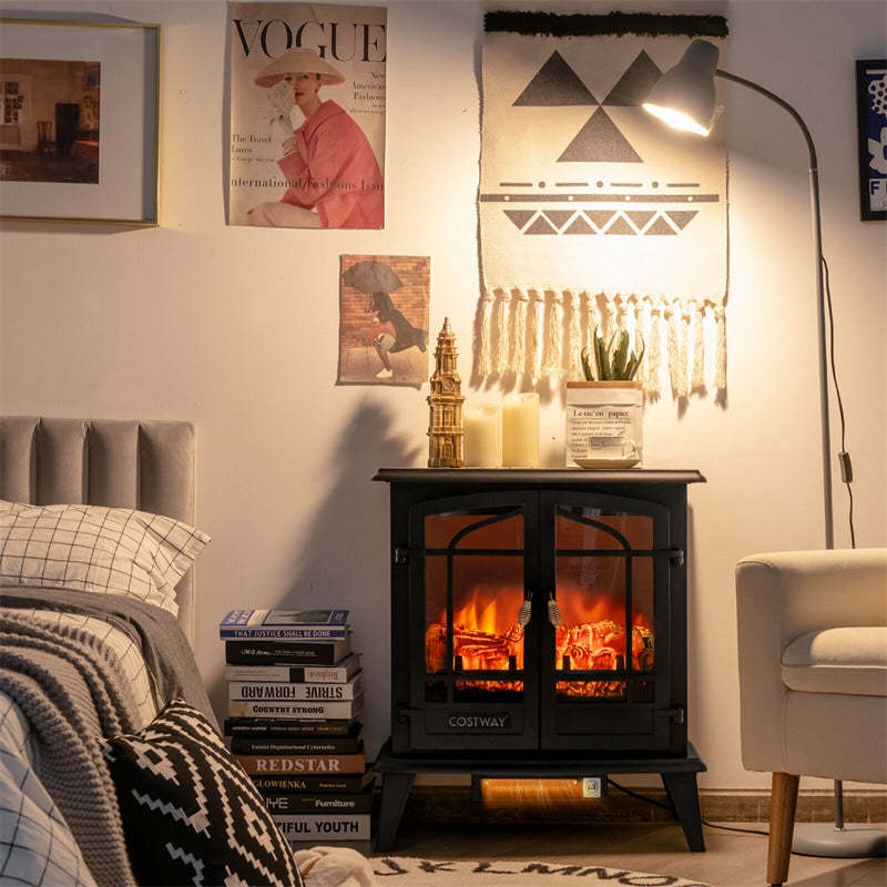 25" Electric Fireplace Stove, Freestanding 1400W Stove Heater with Realistic Flame Effect, Adjustable Temperature, Overheat Protection for Indoor Use