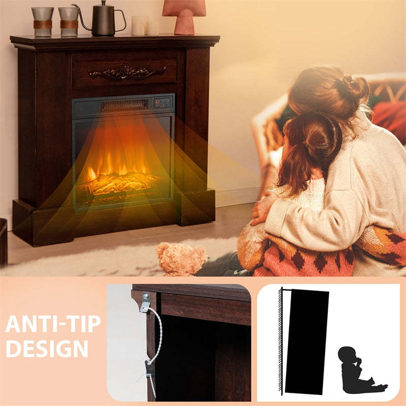 32" Electric Fireplace with Mantel, 1400W Freestanding Wood Mantel Heater with 3D Flame Effect, Remote, Thermostat, 6H Timer, CSA Certified