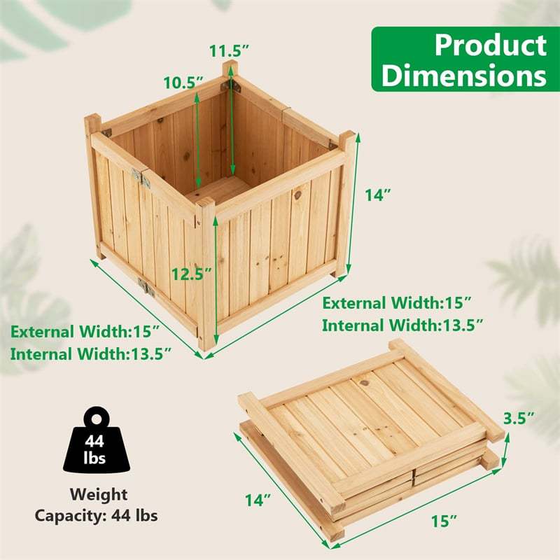 Wooden Raised Garden Bed Outdoor Foldable Square Planter Box with Removable Bottom & Drainage System, Raised Planter Bed for Flowers Fruits Herbs