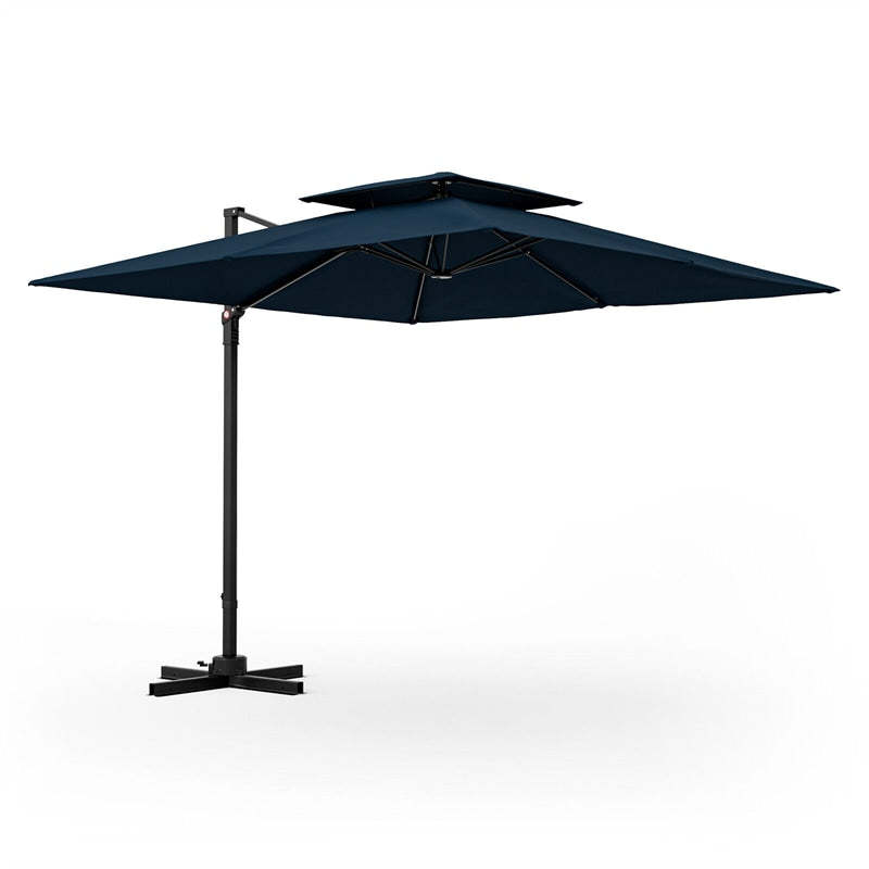 9.5FT Double Top Cantilever Umbrella, Heavy Duty Offset Hanging Patio Umbrella Square Outdoor Umbrella with 360° Rotation & Cross Base