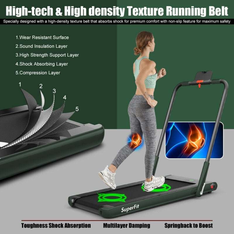 2.25HP 2-in-1 Folding Under Desk Treadmill with LED Display, Remote & APP Control, Portable Electric Walking Running Machine for Home Office