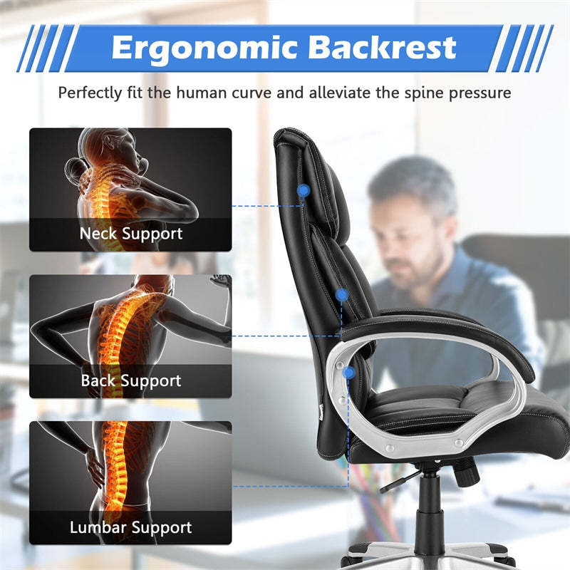 Big & Tall Executive Office Chair, 350lbs Capacity, High-Back Leather Desk Chair Adjustable Swivel Chair with Soft Armrests & Lumbar Support