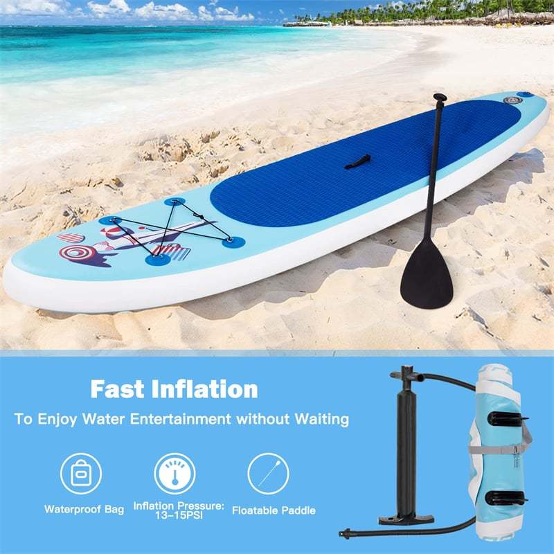 10FT Inflatable Stand Up Paddle Board SUP Board with Adjustable Paddle, Hand Pump, Leash, Accessory Pack, Carrying Bag & Repair Kit