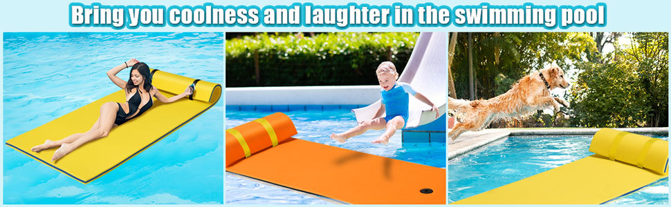 3-Layer Tear-proof XPE Foam Floating Water Pad Mat with Rolling Pillow Design